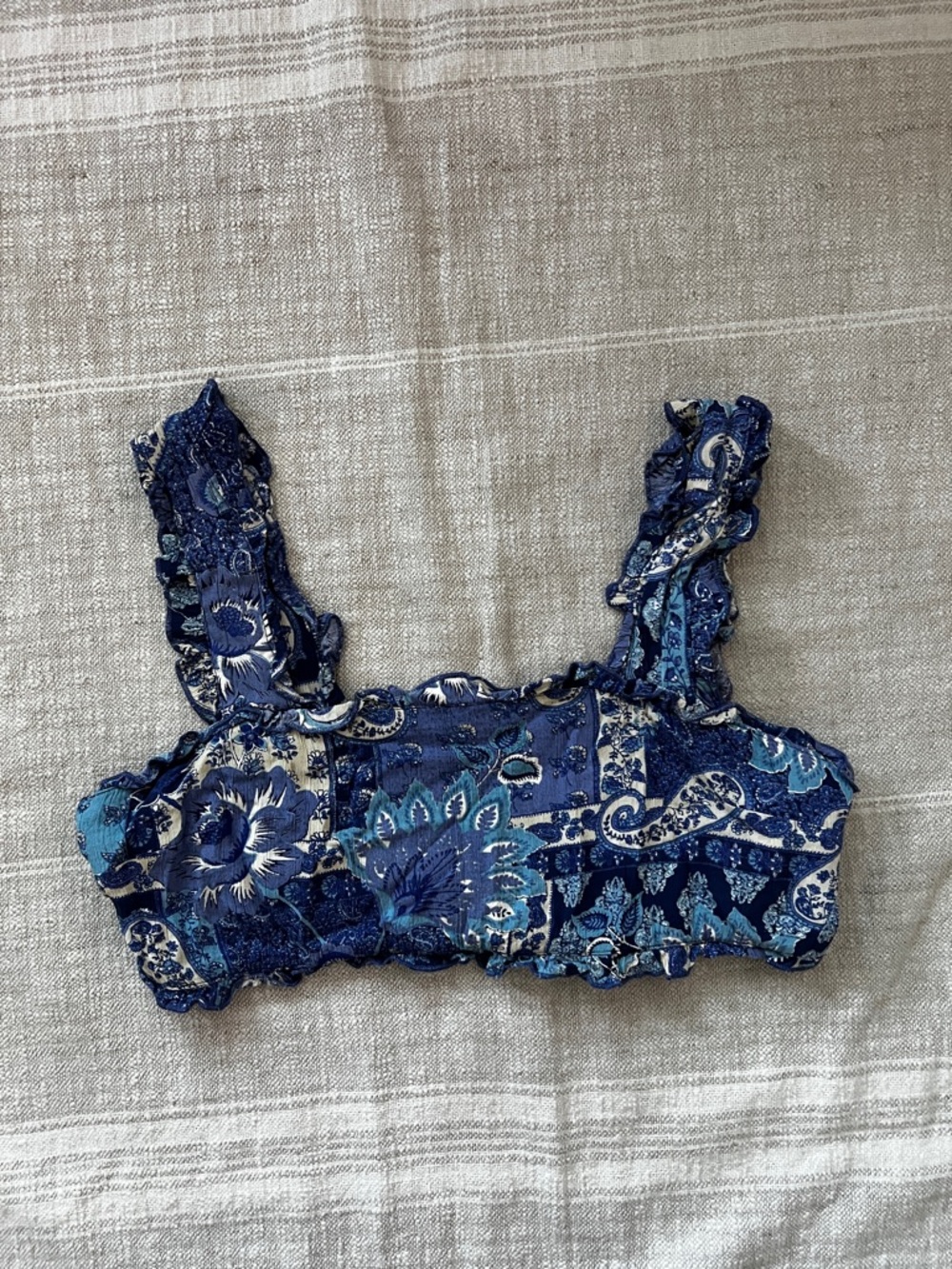 Angie Blue Paisley Ruffle Tank